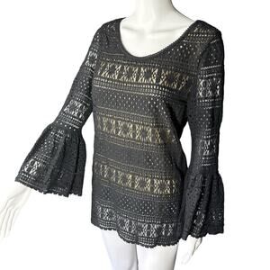 Max Studio y2k black lace flounce sleeve witchy top medium